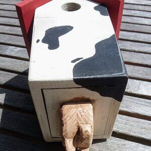 Beautiful Handmade Birdhouse Cow Utter Black & White Made in Alberta Canada